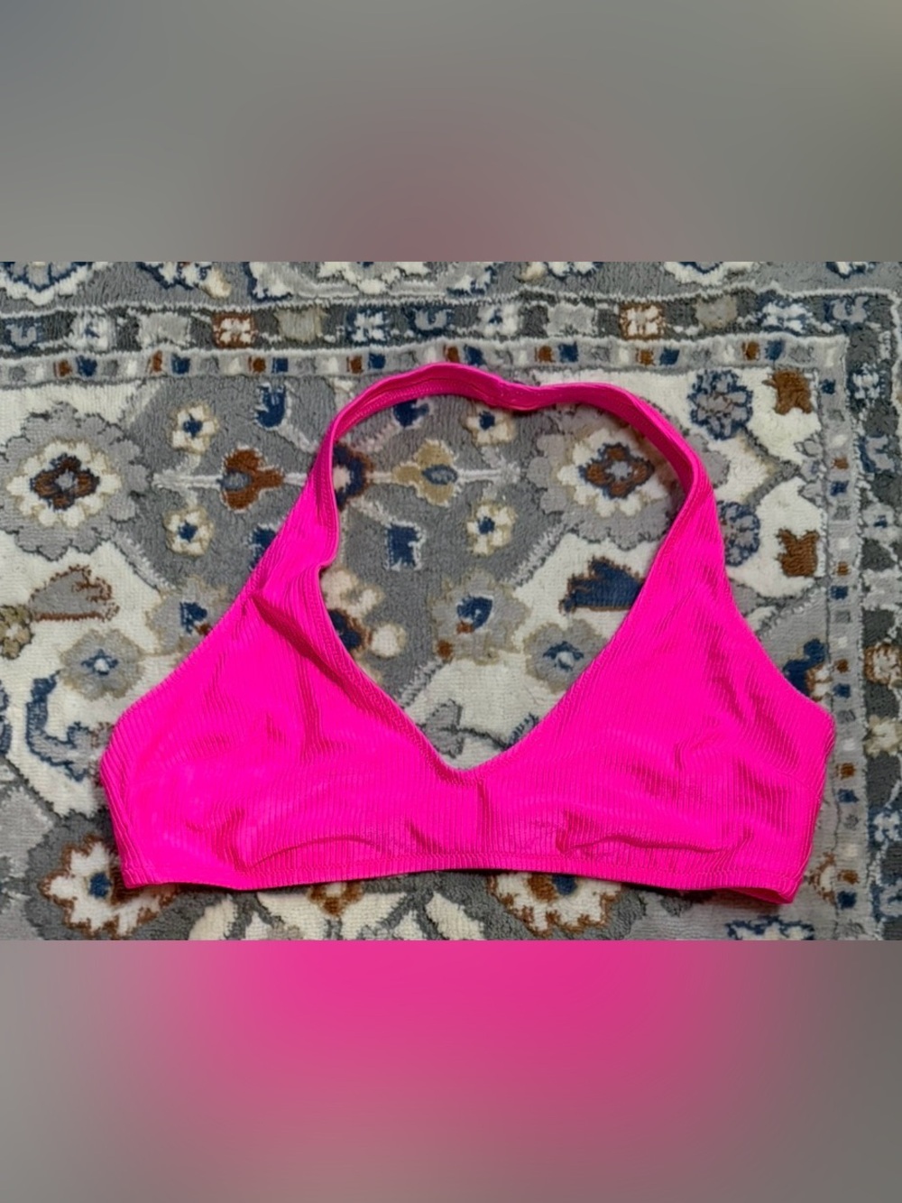Aerie XL Hot Pink Ribbed Halter V-Neck Bikini Top